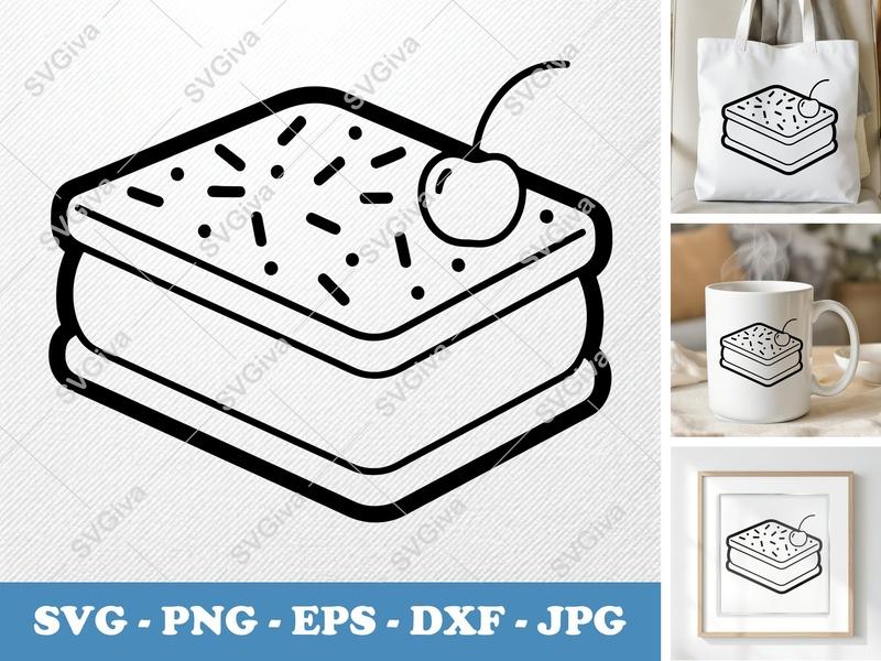 Ice Cream Sandwich with garnish SVG | Double-Outline Geometric Design | PNG DXF EPS | Cricut Silhouette Cut File