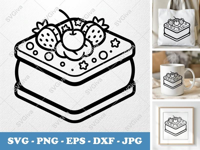 Ice Cream Sandwich with Garnish SVG PNG DXF EPS | Dessert Cut File Cricut Silhouette
