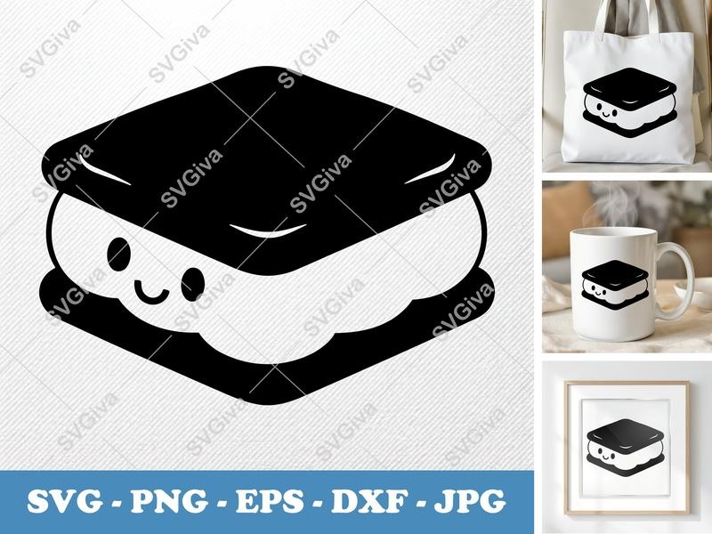 Ice Cream Sandwich with smiling face SVG | Puffy Soft Kawaii Dessert | PNG DXF EPS | Cricut Silhouette Cut File