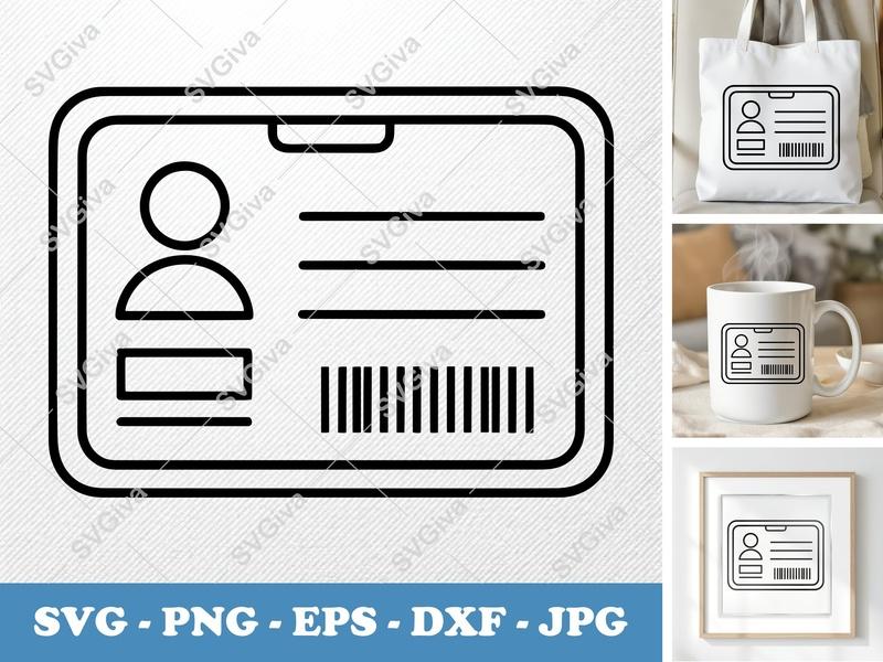 ID Card classic svg icon | Double Outline Design, Barcode, User Profile | SVG PNG EPS DXF for Cricut Silhouette