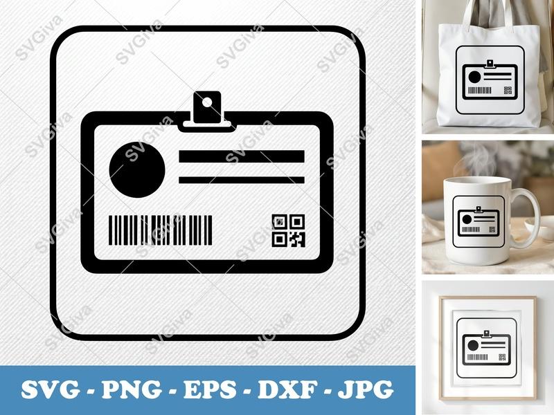 ID Card classic svg icon, Staff Pass, Employee Badge, Solid Black Fill, SVG PNG EPS DXF for Cricut Silhouette