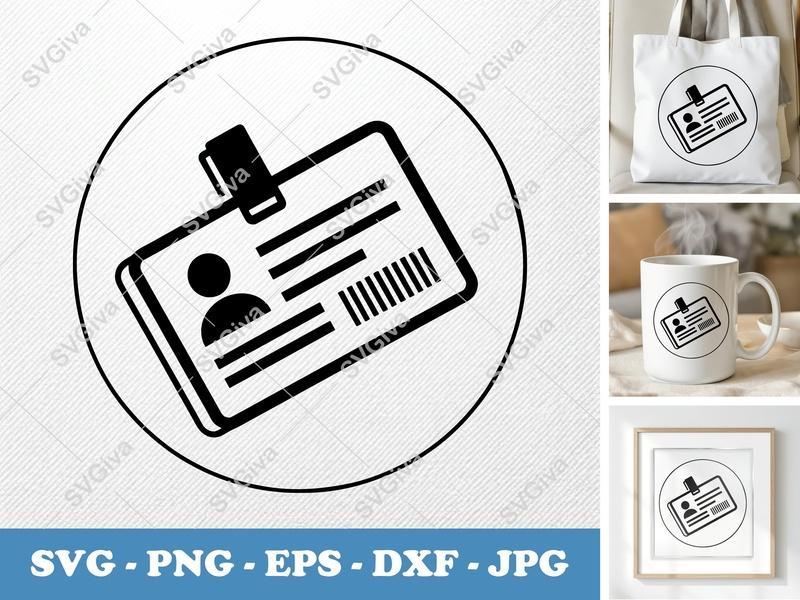 ID Card in side view profile SVG | Employee ID Badge Icon PNG EPS DXF for Cricut, Silhouette | Minimal Office Clip Art