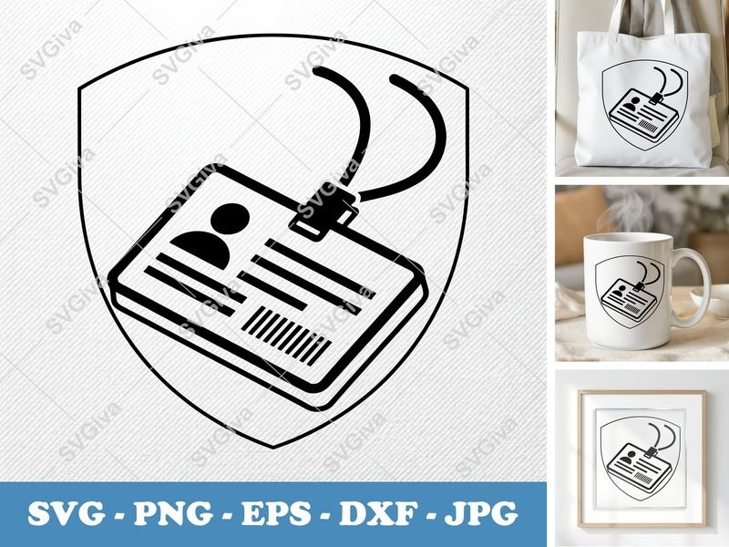 ID Card isometric angle SVG | Badge Lanyard Icon Clipart, Office ID Badge, Minimalist Vector, PNG DXF EPS for Cricut Silhouette