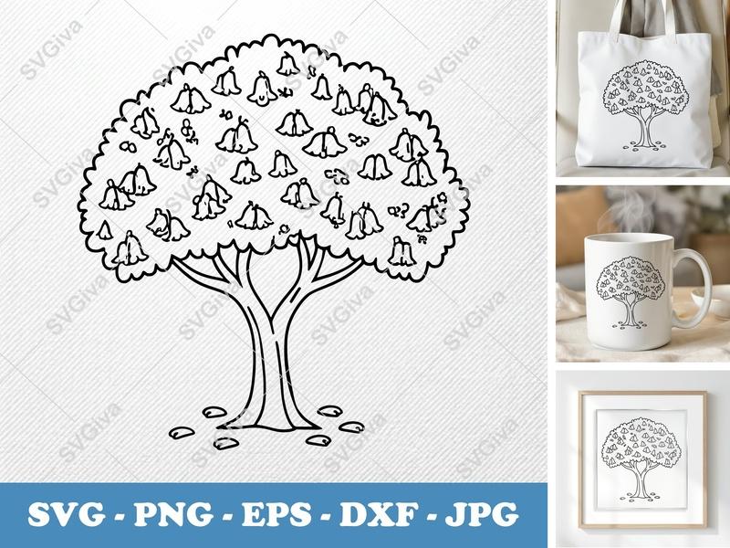 Jacaranda Tree alone SVG, Bold Outline Floral Tree, Nature Cut File for Cricut | PNG EPS DXF Silhouette