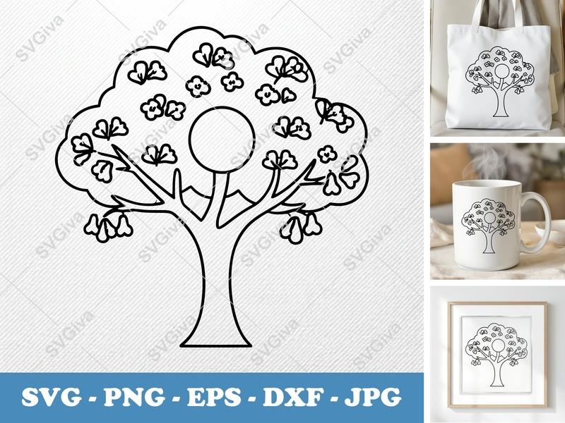 Jacaranda Tree alone SVG | Outline Clipart, Rounded Bean Shapes, White Circle | PNG EPS DXF for Cricut & Silhouette