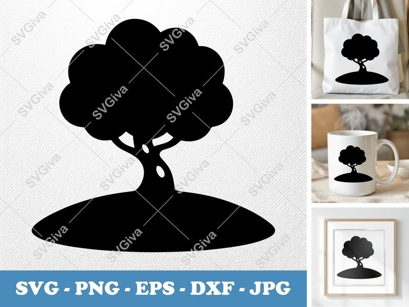 Jacaranda Tree on a piece of land SVG | Puffy Soft Tree Silhouette | Cricut Silhouette Cut File PNG EPS DXF