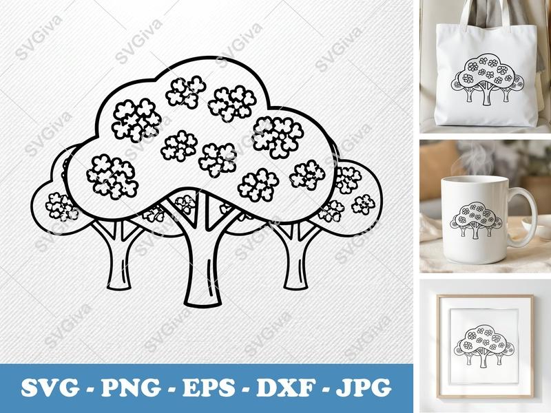Jacaranda Tree SVG, Modern Floral Tree Line Art, PNG EPS DXF | Cricut & Silhouette Cut File