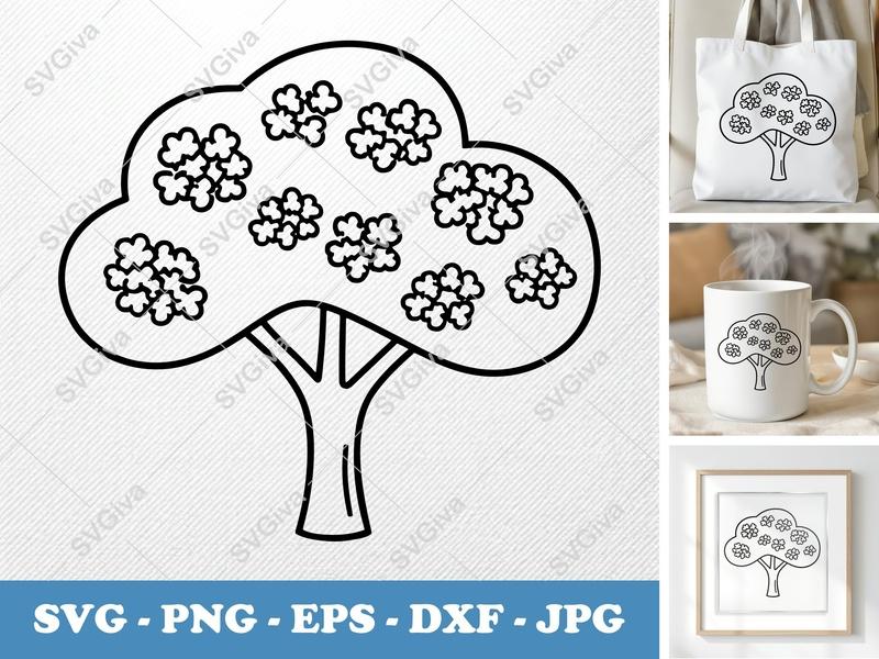Jacaranda Tree SVG, Modern Outline Tree, Flowers | PNG EPS DXF Cut File for Cricut, Silhouette