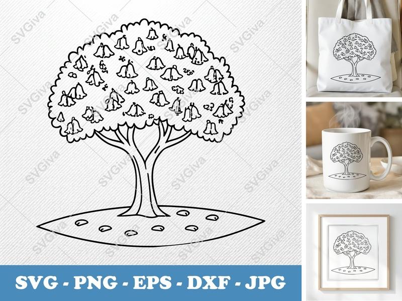 Jacaranda Tree SVG, Outline Line Art, Flower Tree Clipart, PNG EPS DXF | Cricut Silhouette Cut File