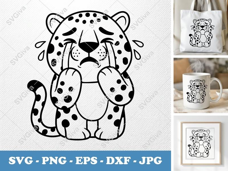 Jaguar Crying SVG | Friendly Rounded Cartoon Cut File | PNG DXF EPS | Cricut Silhouette Design