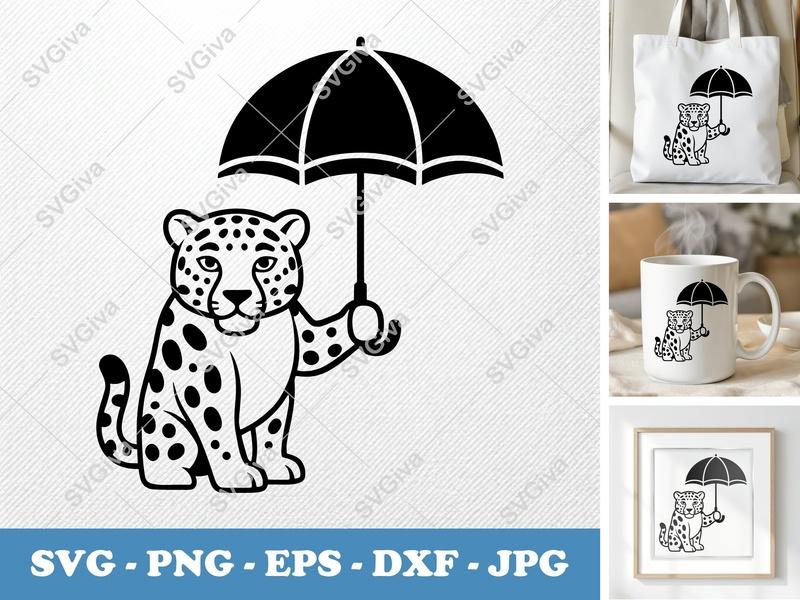 Jaguar holding umbrella SVG PNG DXF EPS | Cricut Silhouette Cut File