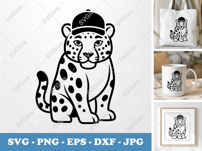 Jaguar in a Cap SVG PNG DXF EPS | Cute Animal Cut File for Cricut Silhouette