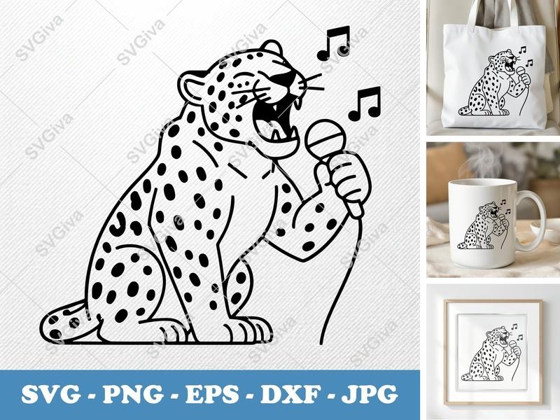 Jaguar Singing SVG | Double-Outline Minimalist Art | PNG DXF EPS | Cricut Silhouette Cut File