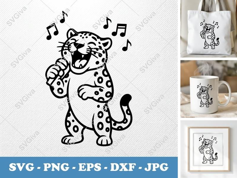 Jaguar Singing SVG PNG DXF EPS | Music Animal Cut File Cricut Silhouette