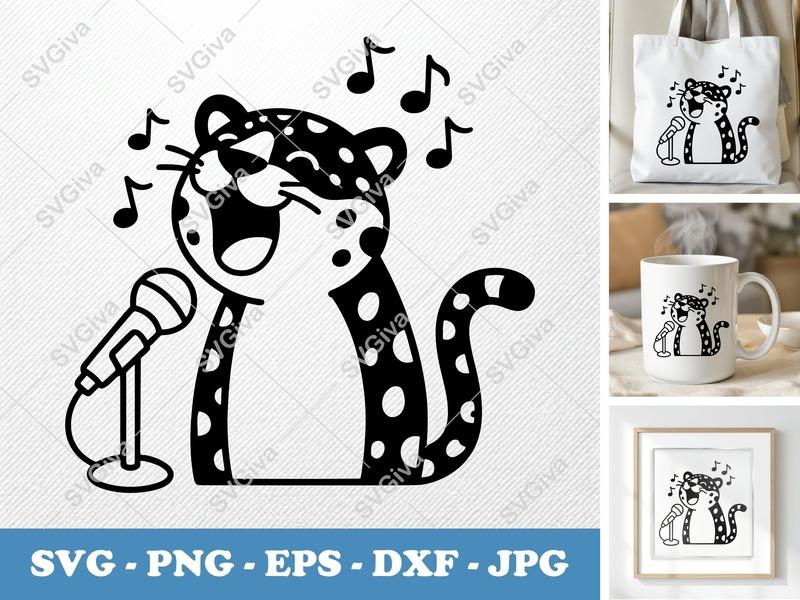 Jaguar Singing SVG | Puffy Cartoon Style | PNG DXF EPS | Cricut Silhouette Cut File