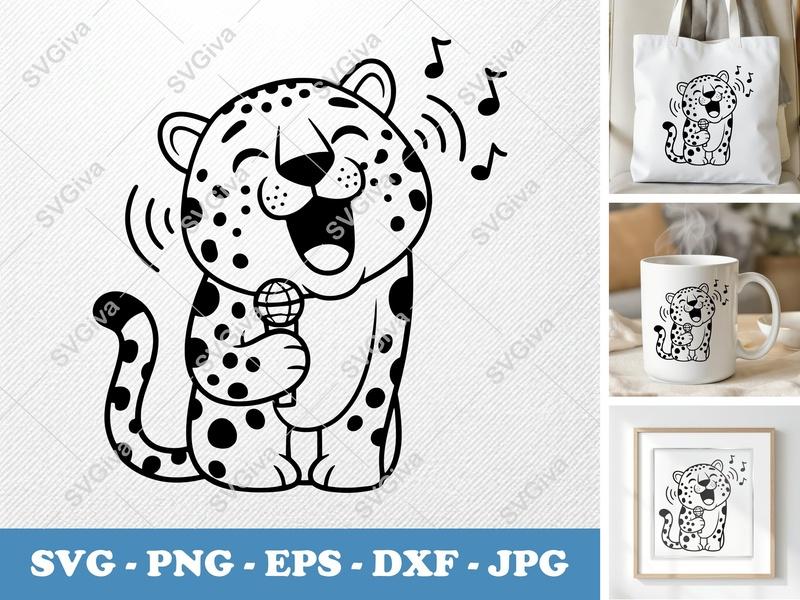 Jaguar Singing SVG | Rounded Friendly Bean-Shaped Cut File | PNG DXF EPS for Cricut Silhouette