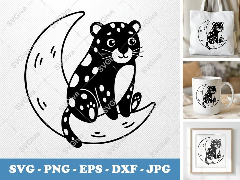 Jaguar Sitting on Moon SVG | Puffy Soft Shapes PNG DXF EPS | Cricut Silhouette File
