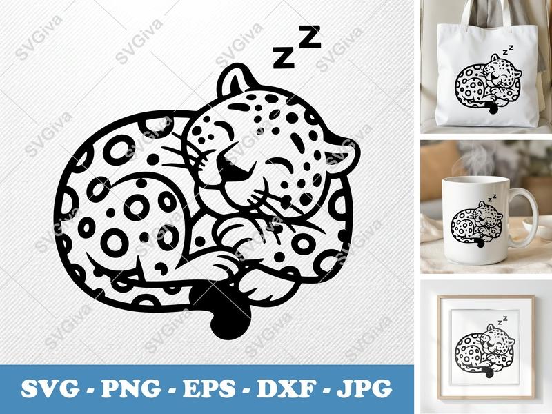 Jaguar Sleeping SVG | Cute Animal PNG DXF EPS Cut File for Cricut Silhouette