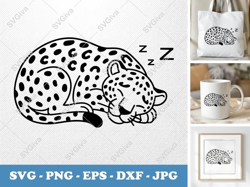 Jaguar Sleeping SVG | Double Outline Minimalist Design | PNG DXF EPS | Cricut Silhouette File