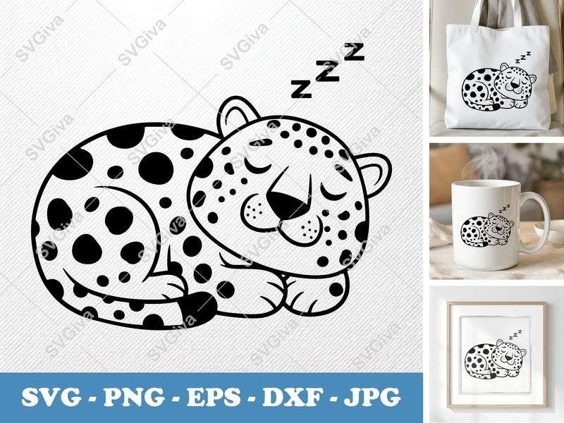 Jaguar Sleeping SVG | Friendly Rounded Bean-Shaped Cut File | PNG DXF EPS for Cricut Silhouette