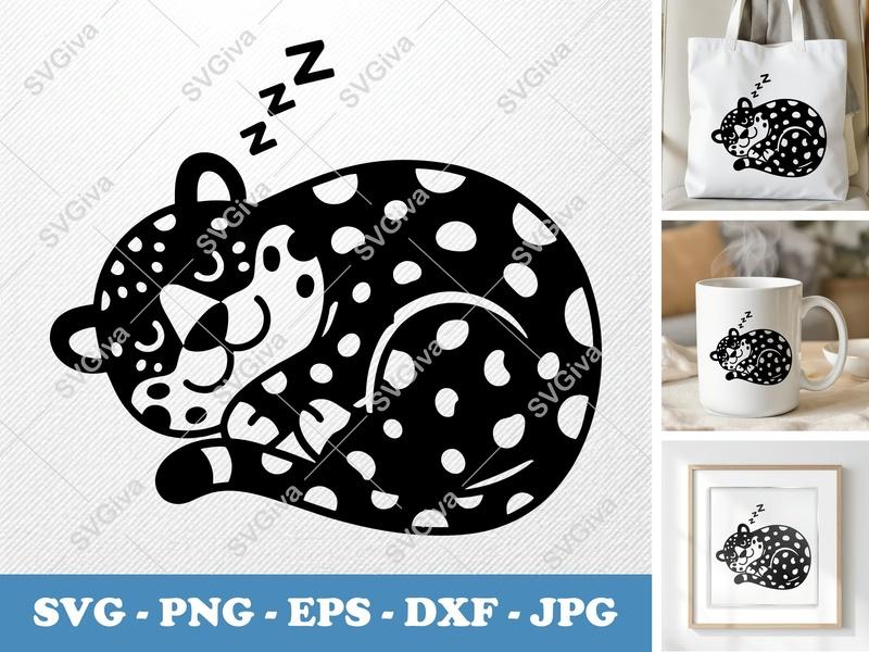 Jaguar Sleeping SVG | Puffy Pillow Soft Shapes | PNG DXF EPS | Cricut Silhouette File