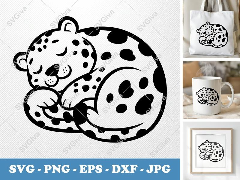 Jaguar Sleeping SVG | Puffy Soft Shapes | Inflated Pillow-Soft Forms | PNG, DXF, EPS | Cricut, Silhouette Ready