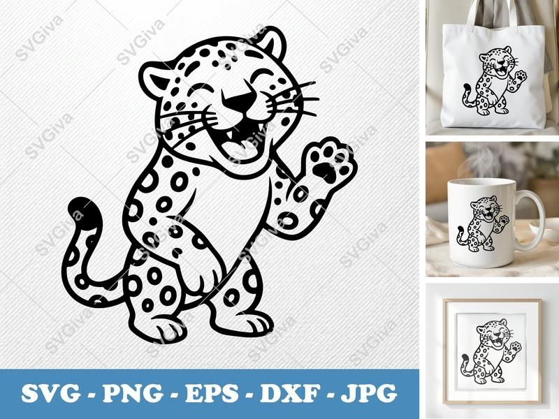 Jaguar Smiling Happily SVG | Animal Cut File PNG DXF EPS Cricut Silhouette Design