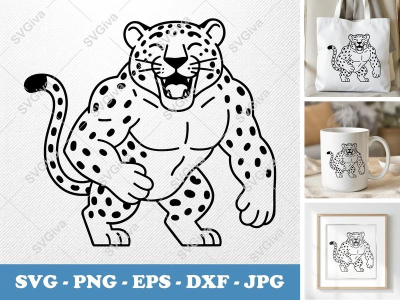 Jaguar Smiling Happily SVG | Double-Outline Thick Contour Minimalist Design | PNG DXF EPS | Cricut Silhouette File