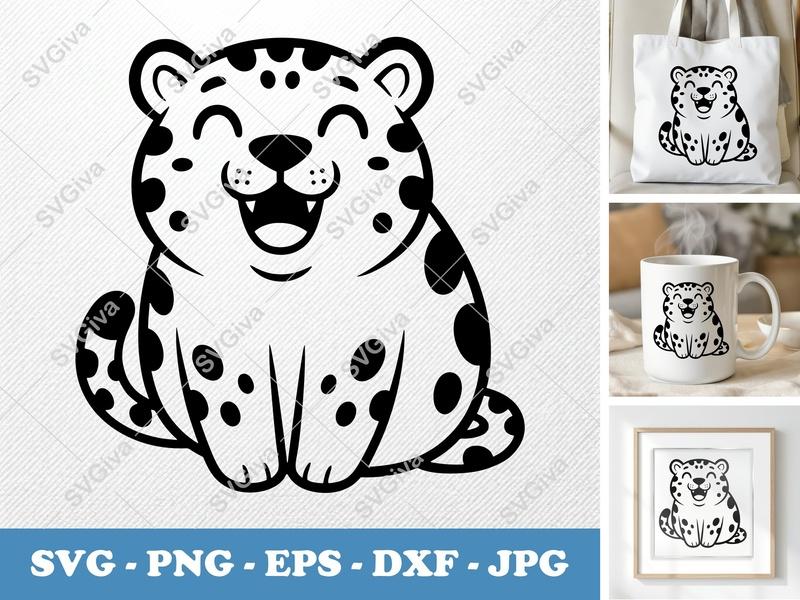 Jaguar Smiling Happily SVG | Puffy Soft Shapes PNG DXF EPS | Cricut Silhouette File
