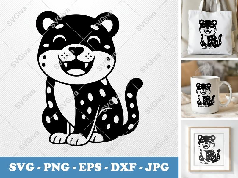 Jaguar SVG, Cute Baby Cheetah Clipart, Wild Cat PNG EPS DXF, Safari Animal for Cricut Silhouette, Kids Craft File