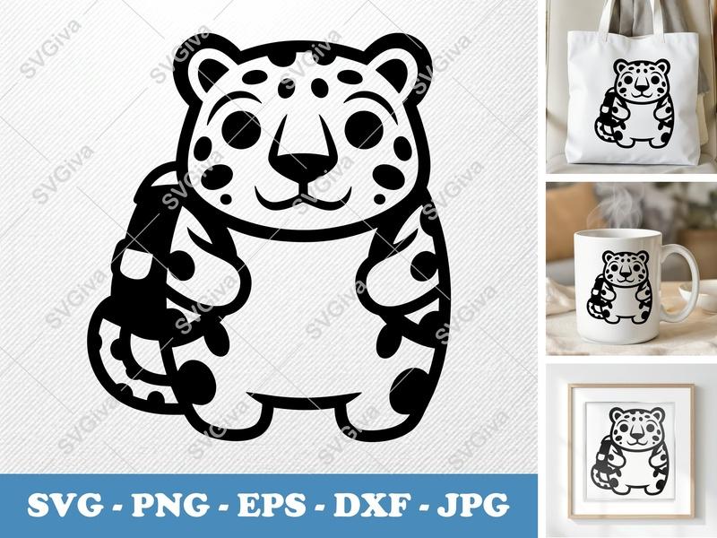 Jaguar SVG, Cute Cartoon Leopard Cub, Modern Animal Outline PNG EPS DXF for Cricut | Silhouette Cut File