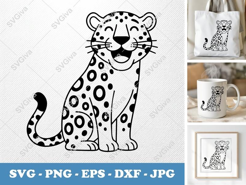 Jaguar SVG, Cute Cartoon Leopard Cut File, Wild Cat Clipart | PNG EPS DXF for Cricut, Silhouette, Kids Crafts