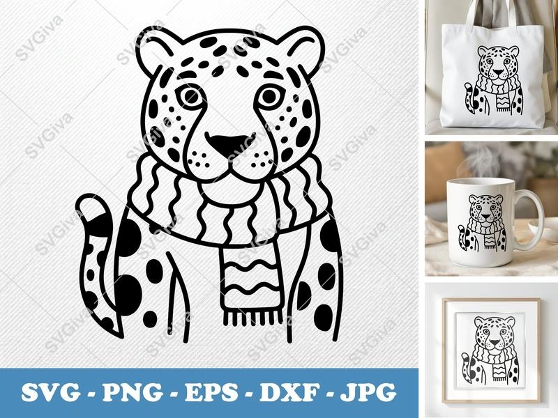 Jaguar SVG, Modern Leopard Cut File, Scarf Animal Clipart PNG EPS DXF | Cricut & Silhouette Design