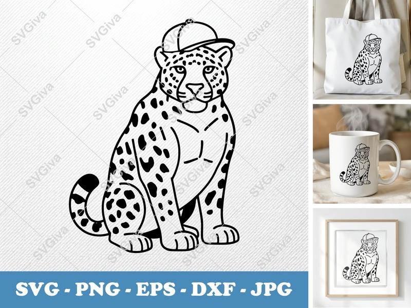 Jaguar SVG, Modern Leopard with Hat, Animal Clipart, PNG EPS DXF | Cricut & Silhouette Cut File