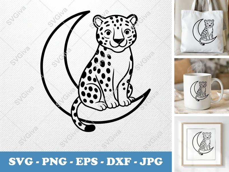 Jaguar SVG, Moon Modern Clean Design, Leopard Cub Cut File, PNG EPS DXF for Cricut & Silhouette