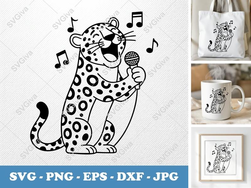 Jaguar SVG | Singing Animal Clip Art, Music Notes PNG, EPS, DXF for Cricut & Silhouette | Modern Leopard Design