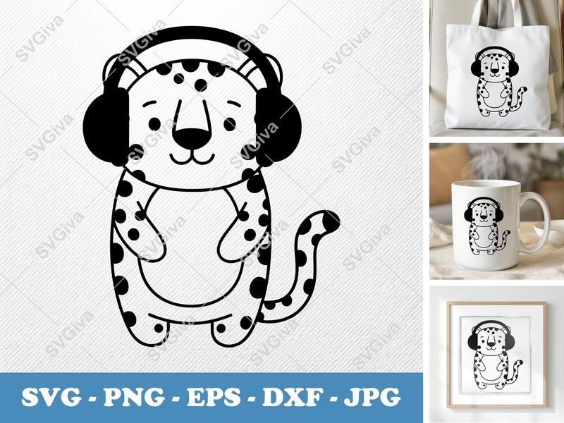 Jaguar Wearing Headphones SVG | Puffy Soft Forms | PNG DXF EPS | Cricut Silhouette File