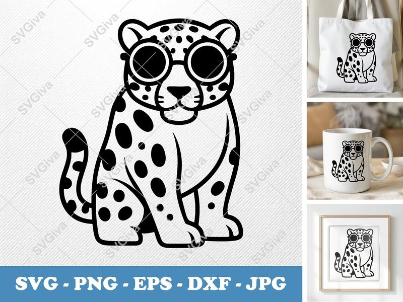 Jaguar Wearing Sunglasses SVG | Animal Cut File PNG DXF EPS Cricut Silhouette