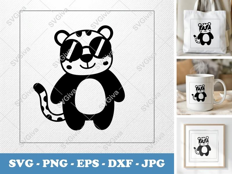 Jaguar Wearing Sunglasses SVG PNG DXF EPS | Animal Cut File Cricut Silhouette | Cool Leopard Design