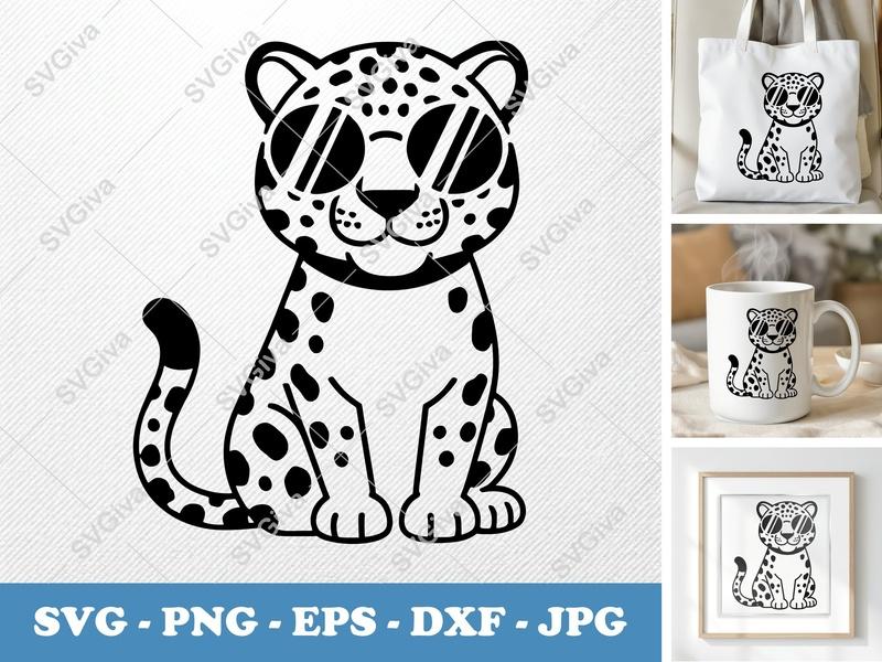 Jaguar Wearing Sunglasses SVG | Puffy Soft Forms | PNG DXF EPS | Cricut Silhouette File