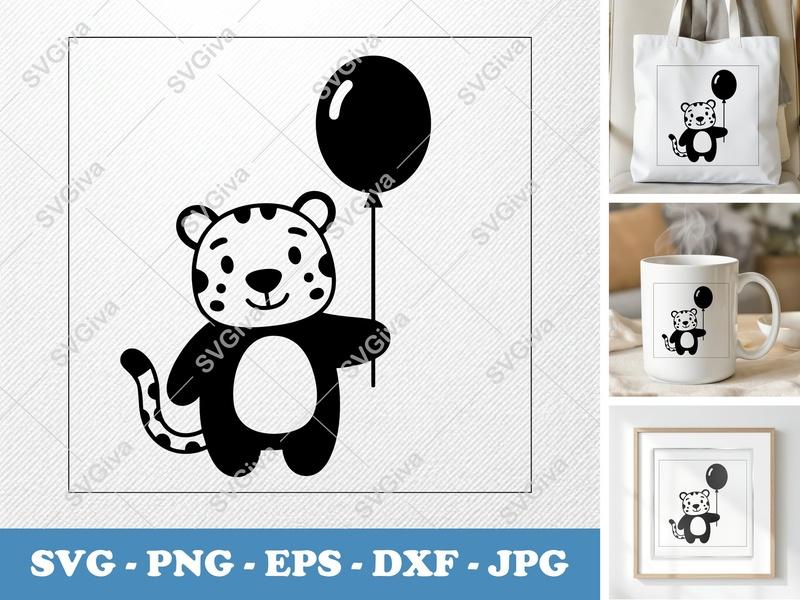 Jaguar with Balloon SVG PNG DXF EPS | Animal Cut File for Cricut Silhouette