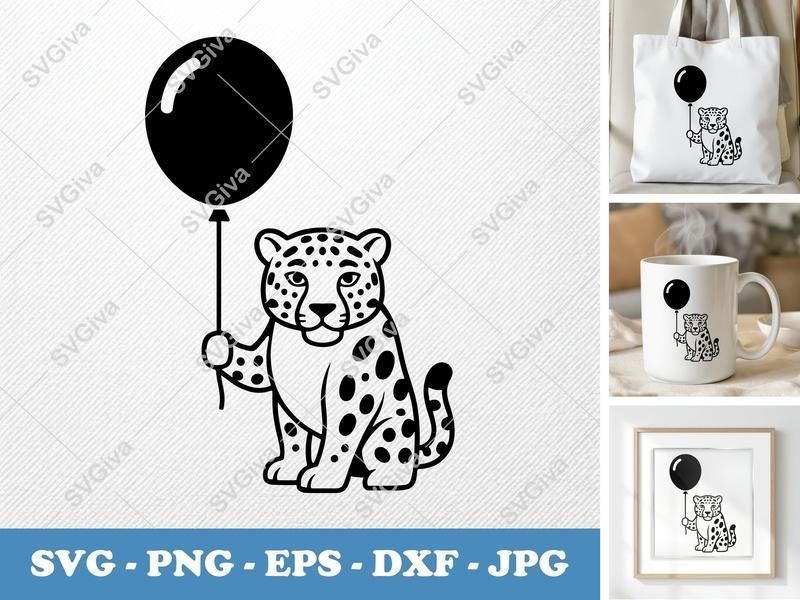 Jaguar with Balloon SVG PNG DXF EPS | Cricut Silhouette Cut File Animal Design