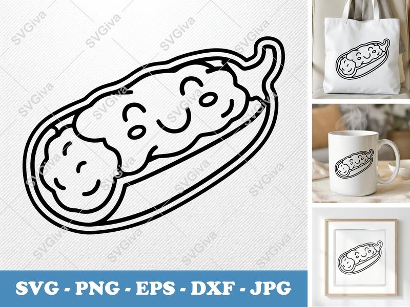 Jalapeño Poppers Smiling Face SVG | Minimalist Double-Outline Design | PNG DXF EPS | Cricut Silhouette Kitchen Cut File