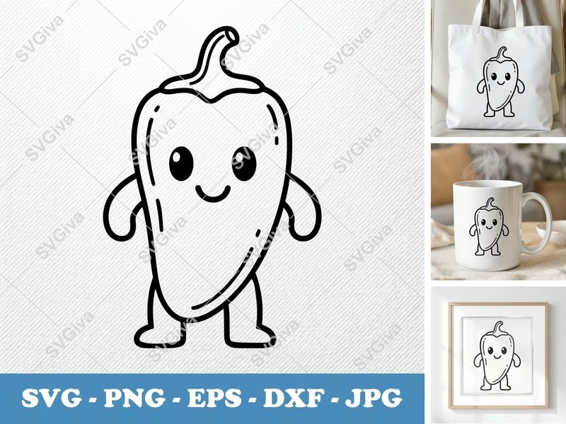 Jalapeño Poppers SVG Kawaii Outline, Cute Pepper Clipart | PNG EPS DXF | Cricut Silhouette File, Foodie Design