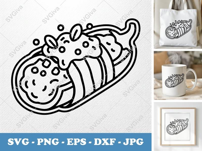 Jalapeño Poppers with Garnish SVG | Outline Art Cut File | Thick Contour & Thin Lines | PNG DXF EPS | Cricut Silhouette