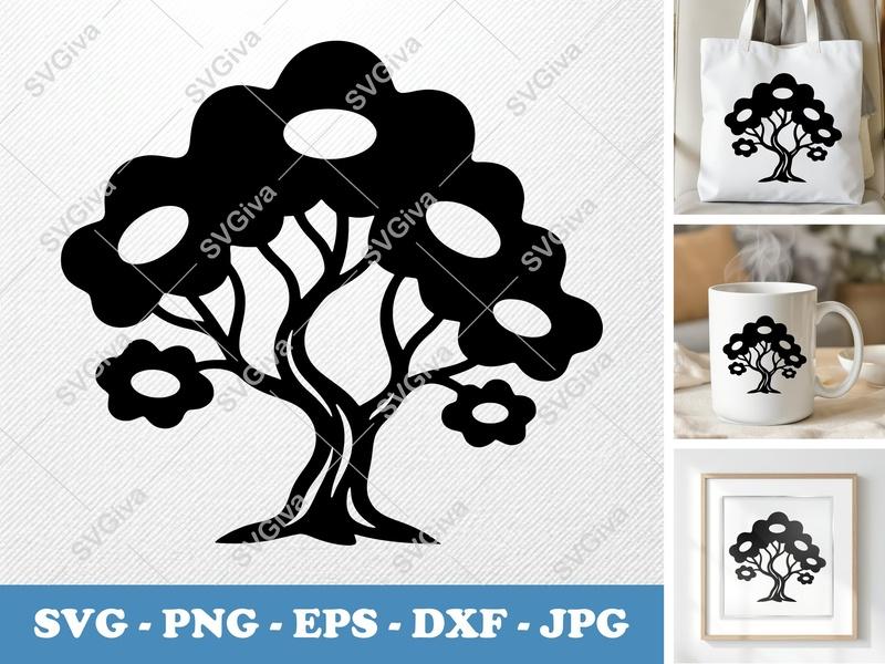 Japanese Maple alone SVG, Rounded Bean-Shaped Tree with White Circles, PNG EPS DXF for Cricut & Silhouette