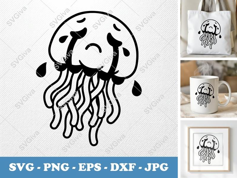 Jellyfish Crying SVG | Puffy Soft Forms Cut File | PNG DXF EPS | Cricut Silhouette | Cute Ocean Design