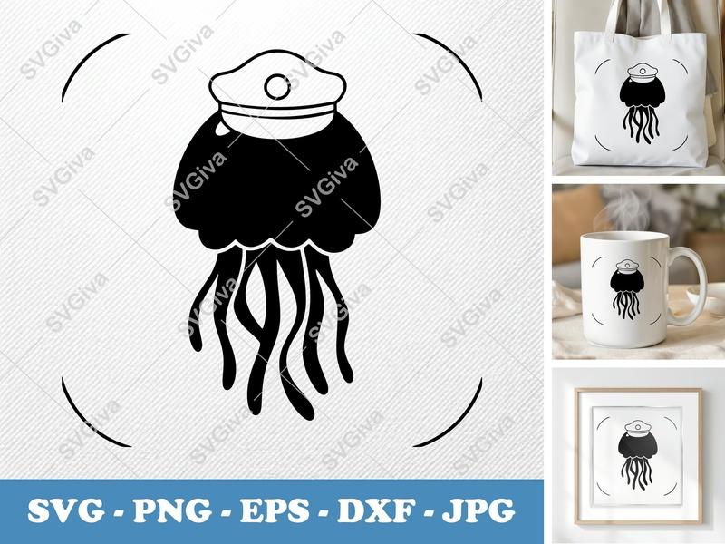 Jellyfish in a Cap SVG | Puffy Inflated Shapes | PNG DXF EPS | Cricut Silhouette File