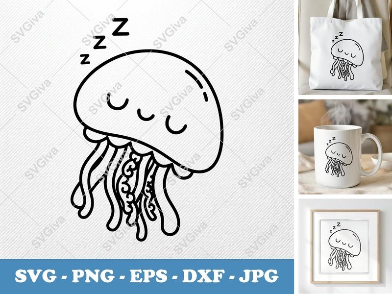 Jellyfish Sleeping SVG | Cute Rounded Bean-Shaped Design | PNG DXF EPS | Cricut Silhouette File