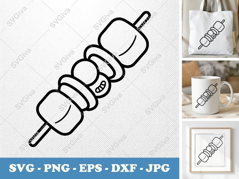 Kabobs SVG | Modern Skewered Marshmallows & Fruit | PNG EPS DXF | Cricut Silhouette Cut File | Sweet Treat BBQ Design